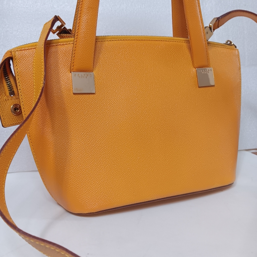 💛 CÉLINE EUC Mustard Leather Tote Crossbody Small Shoulder Bag Gold HW - Picture 13 of 17